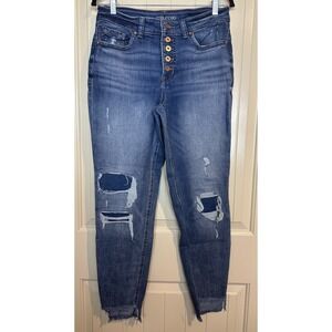 Maurices Jeans High Rise Super Skinny Distressed Raw Hem button fly jeans sz 10L